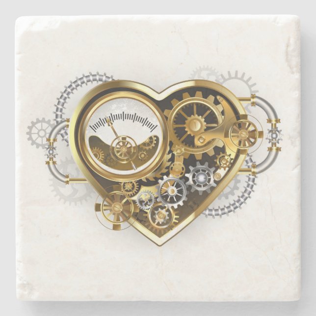 Steampunk Heart med en Manometer Stenunderlägg (Framsidan)