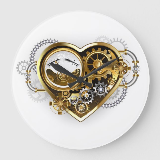 Steampunk Heart med en Manometer Stor Klocka (Framsida)