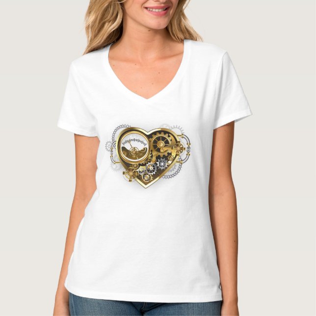 Steampunk Heart med en Manometer T Shirt (Framsida)
