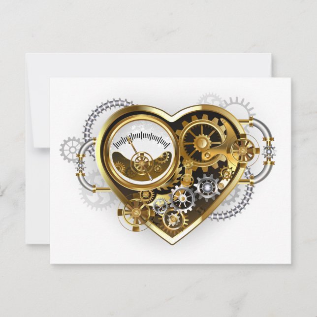 Steampunk Heart med en Manometer Tack Kort (Framsida)
