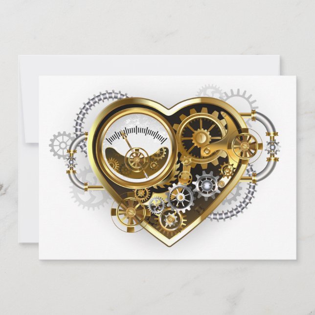 Steampunk Heart med en Manometer Tack Kort (Framsida)