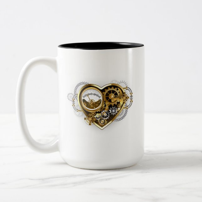 Steampunk Heart med en Manometer Två-Tonad Mugg (Vänster)