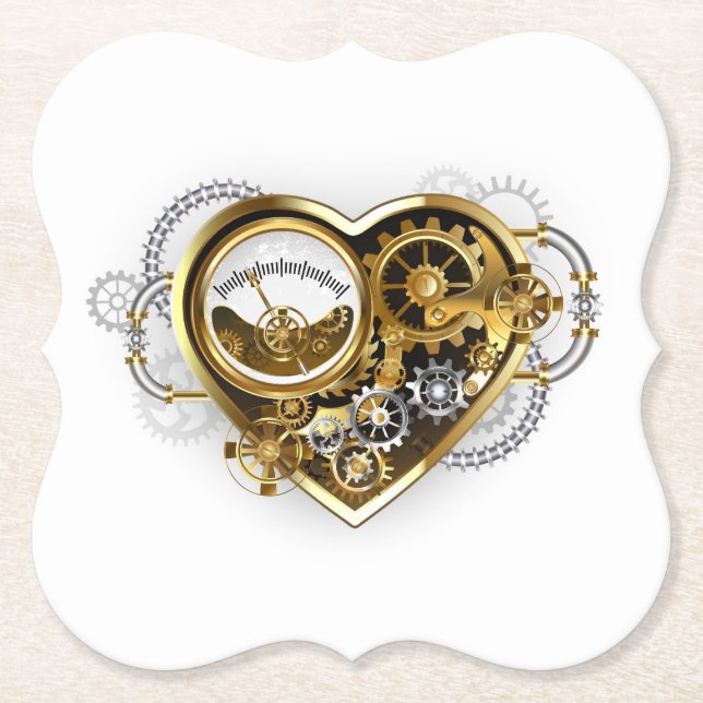 Steampunk Heart med en Manometer Underlägg Papper (Framsida)