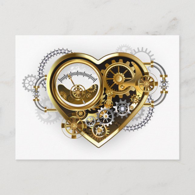 Steampunk Heart med en Manometer Vykort (Framsida)