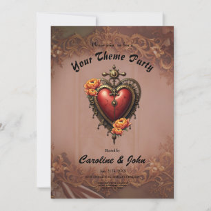 Steampunk Heart med Flowers. Inbjudningar