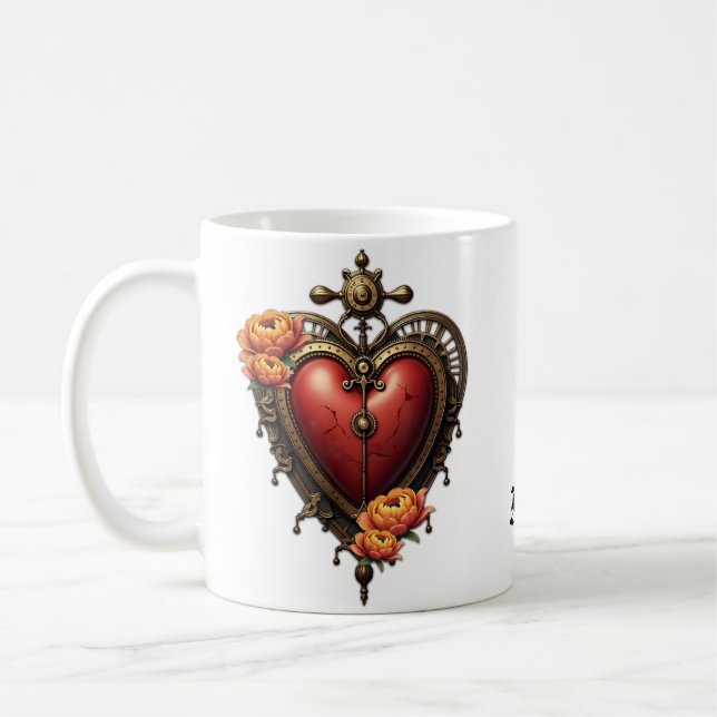 Steampunk Heart med Flowers. Kaffemugg (Vänster)