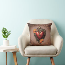 Steampunk Heart med Flowers. Kudde