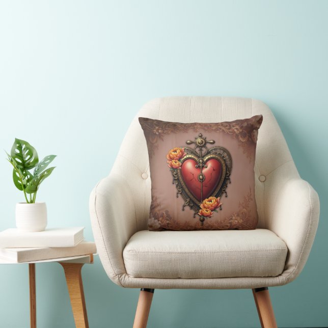 Steampunk Heart med Flowers. Kudde (Stol)