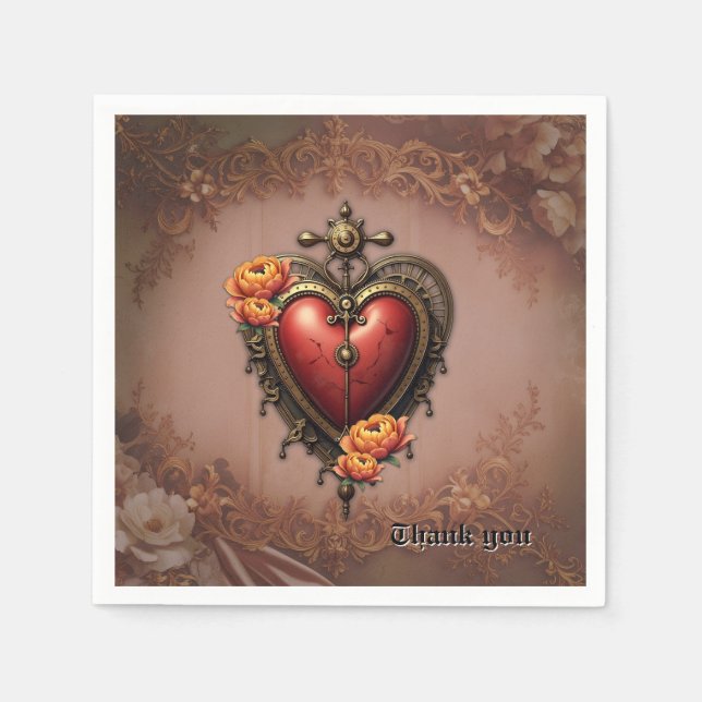 Steampunk Heart med Flowers. Pappersservett (Framsidan)