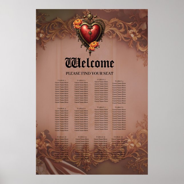 Steampunk Heart med Flowers Poster (Framsidan)