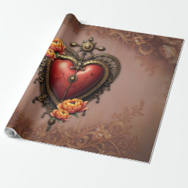 Steampunk Heart med Flowers Presentpapper
