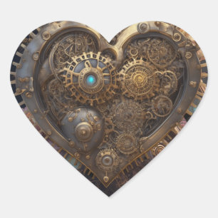 Steampunk Heart METALL Hjärtformat Klistermärke