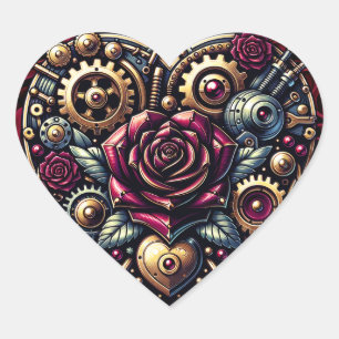 Steampunk Heart och Ro Hjärtformat Klistermärke