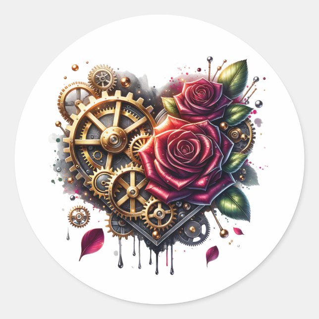 Steampunk Heart och Ro Runt Klistermärke (Framsida)