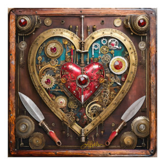 Steampunk Heart Rubies And Daggers For Warriors  Fototryck