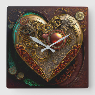 Steampunk Heart Wall Clock Fyrkantig Klocka