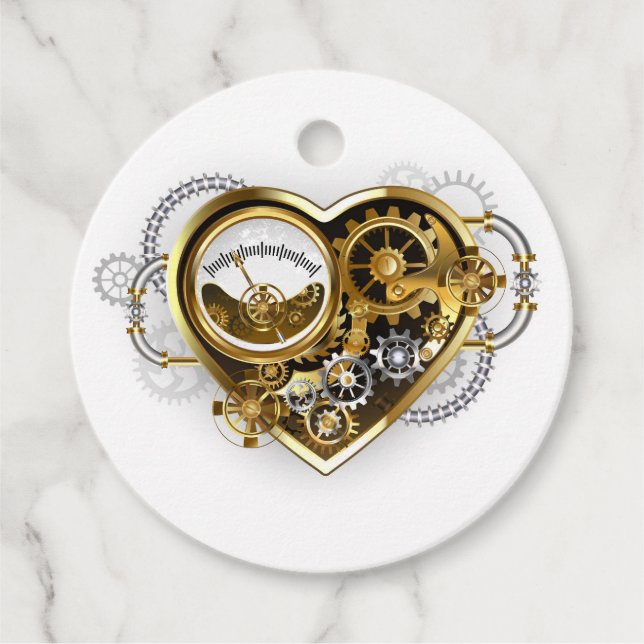 Steampunk Heart with a Manometer Gåvor Etiketter (Framsida)