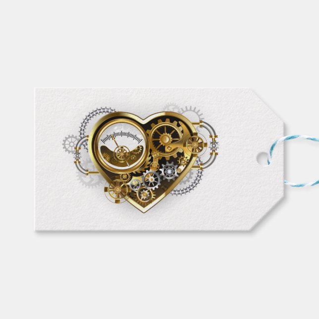 Steampunk Heart with a Manometer Presentetikett (Framsidan (Horisontell))