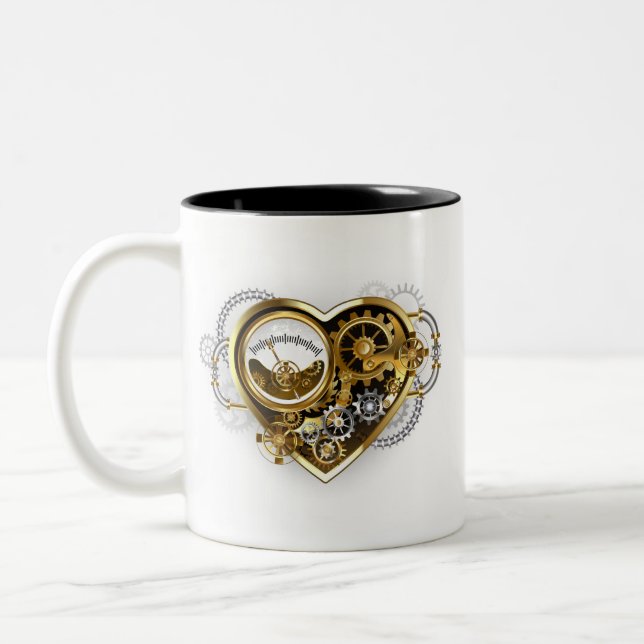 Steampunk Heart with a Manometer Två-Tonad Mugg (Vänster)