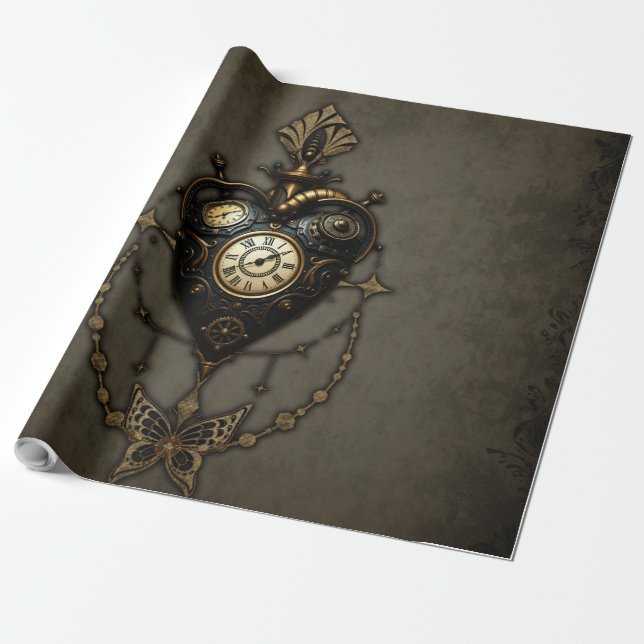 Steampunk-hjärta Presentpapper (Utrullad)