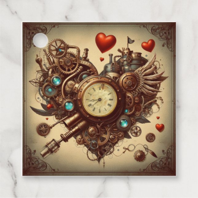 Steampunk hjärta/valentins dag gåvor etiketter (Framsida)