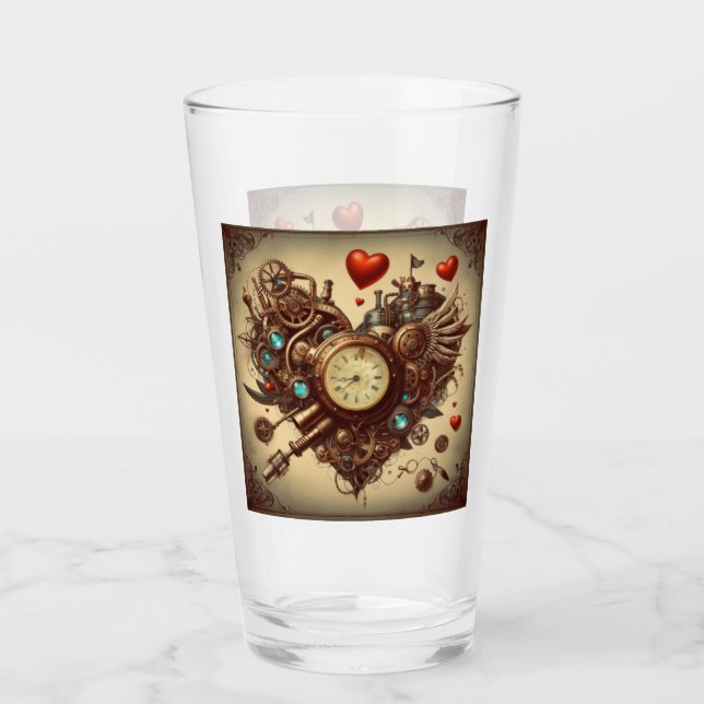 Steampunk hjärta/valentins dag glaskopp (Framsida)