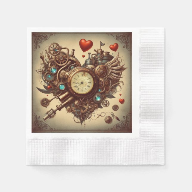Steampunk hjärta/valentins dag pappersservett (Framsidan)