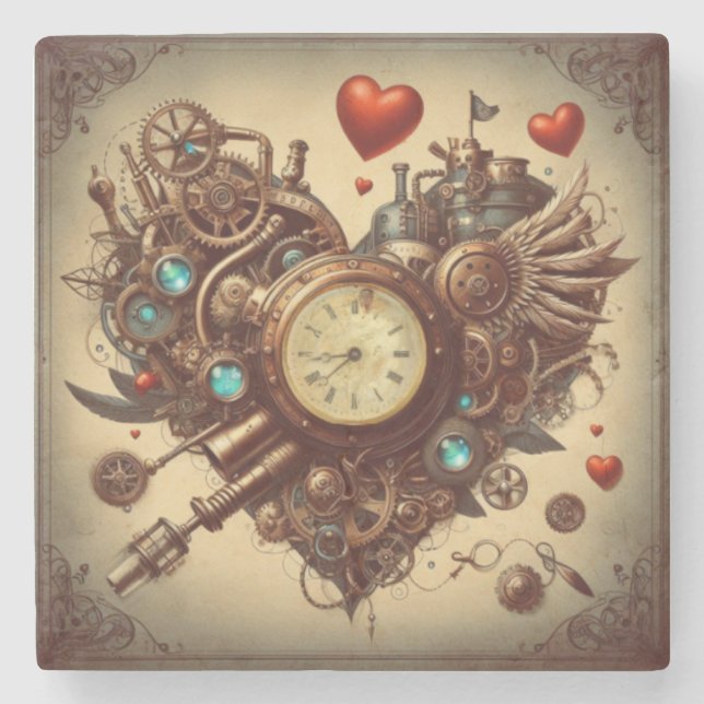 Steampunk hjärta/valentins dag stenunderlägg (Framsidan)