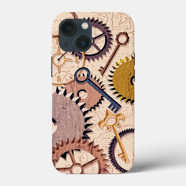 Steampunk Hjul, växlar, Nycklar, gammaldags Karta- (Baksida)