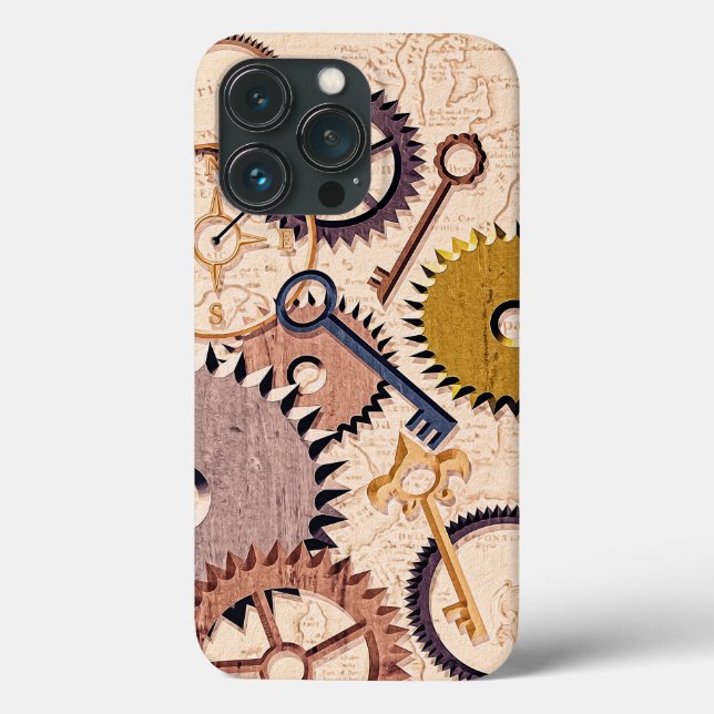 Steampunk Hjul, växlar, Nycklar, gammaldags Karta- (Baksida)