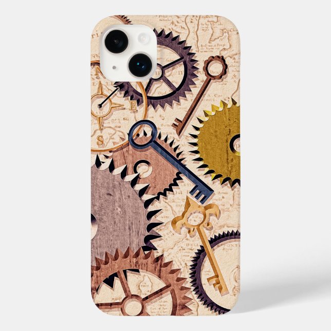 Steampunk Hjul, växlar, Nycklar, gammaldags Karta- (Baksida)