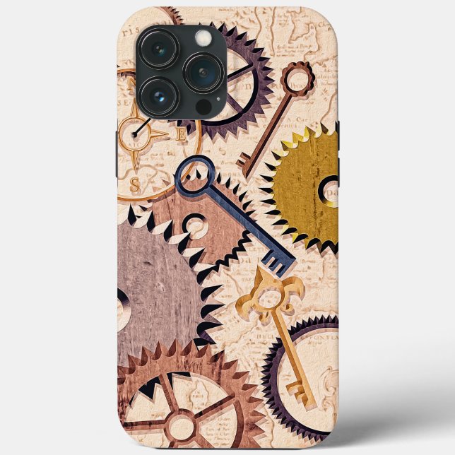 Steampunk Hjul, växlar, Nycklar, gammaldags Karta- (Baksida)