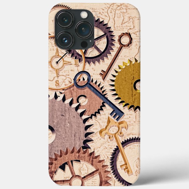 Steampunk Hjul, växlar, Nycklar, gammaldags Karta- (Baksida)