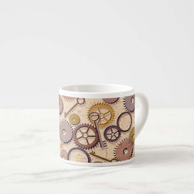 Steampunk Hjul, växlar, Nycklar, gammaldags Karta- Espressomugg (Framsida höger)