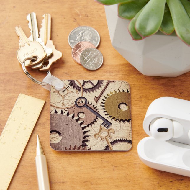 Steampunk Hjul, växlar, Nycklar, gammaldags Karta- Nyckelring (Skrivbord)