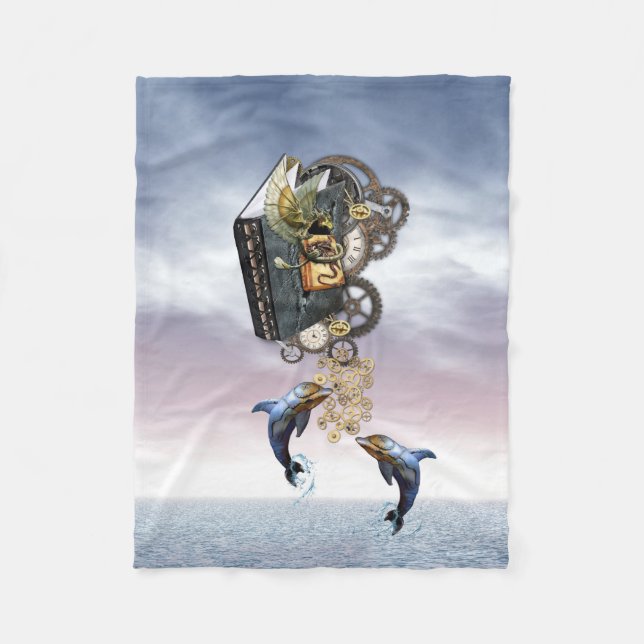 Steampunk-hoppande delfiner fleecefilt (Framsidan)