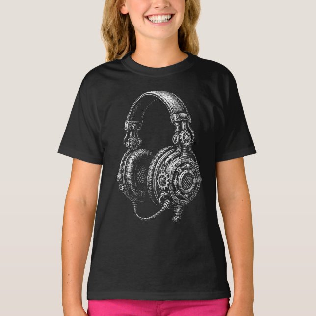 Steampunk-hörlurar Sketch T Shirt (Framsida)