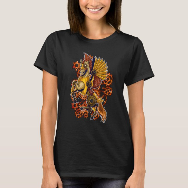 Steampunk Horse Mechanical Gears Pegasus Art Graph T Shirt (Framsida)
