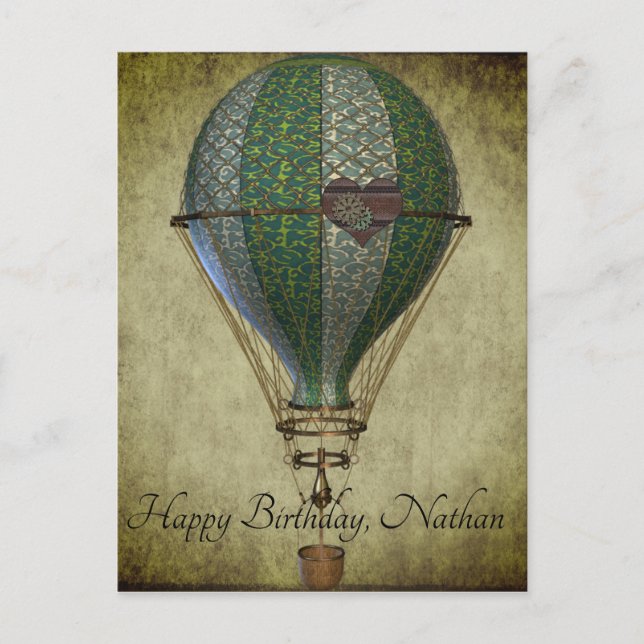 Steampunk Hot Air Balloon  Birthday Vykort (Framsida)