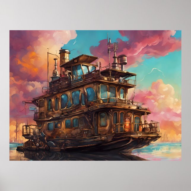 Steampunk Houseboat Poster (Framsidan)