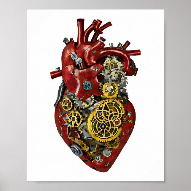 Steampunk Human Heart Anatomy Art Poster (Framsidan)