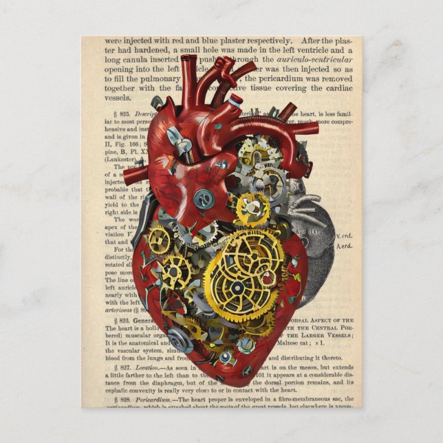 Steampunk Human Heart Anatomy Art Poster Vykort (Framsida)