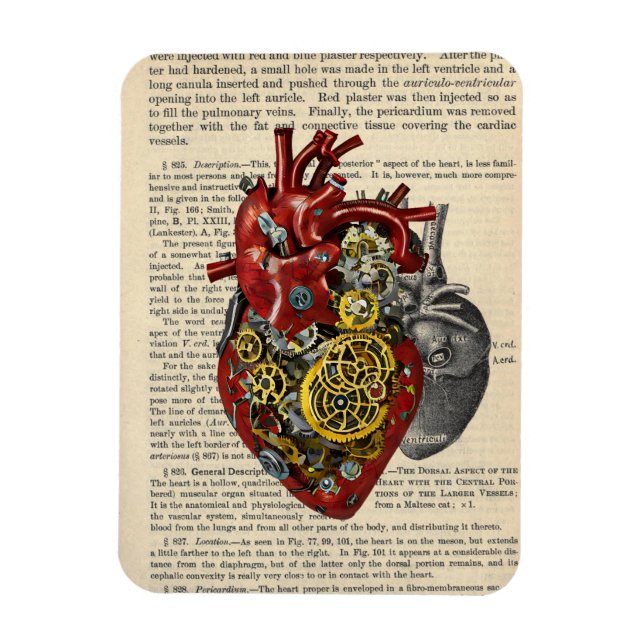Steampunk Human Heart Anatomy Sci Fi Art Magnet (Vertikal)