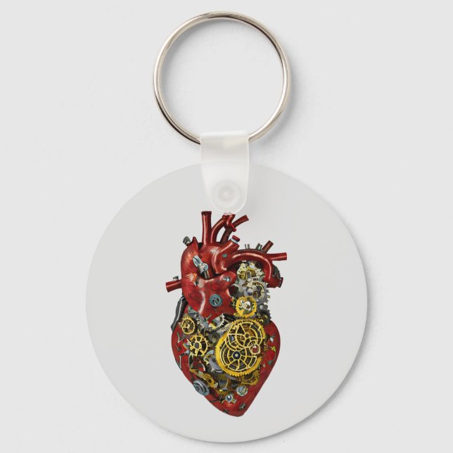 Steampunk Human Heart Anatomy Sci Fi Art Nyckelring (Framsida)