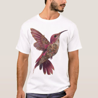 Steampunk Hummingbird — Magenta & Brass Clockwork T Shirt