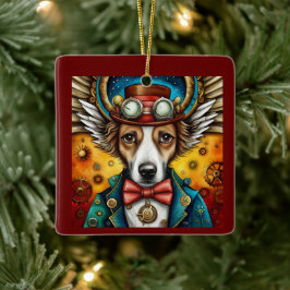 Steampunk Hund med Vingar Julgransprydnad Keramik