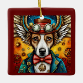 Steampunk Hund med Vingar Julgransprydnad Keramik