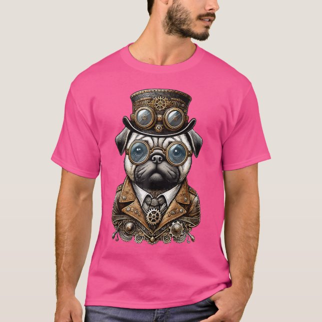 Steampunk Hund Pug Art T Shirt (Framsida)
