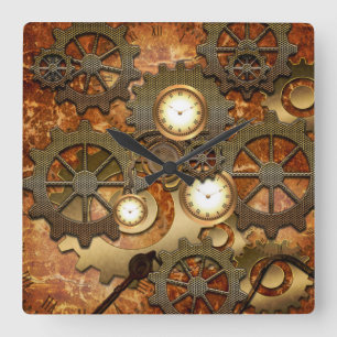 Steampunk i guld- färger fyrkantig klocka