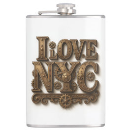 Steampunk "I Love NYC". Petaca de vinilo Fickplunta